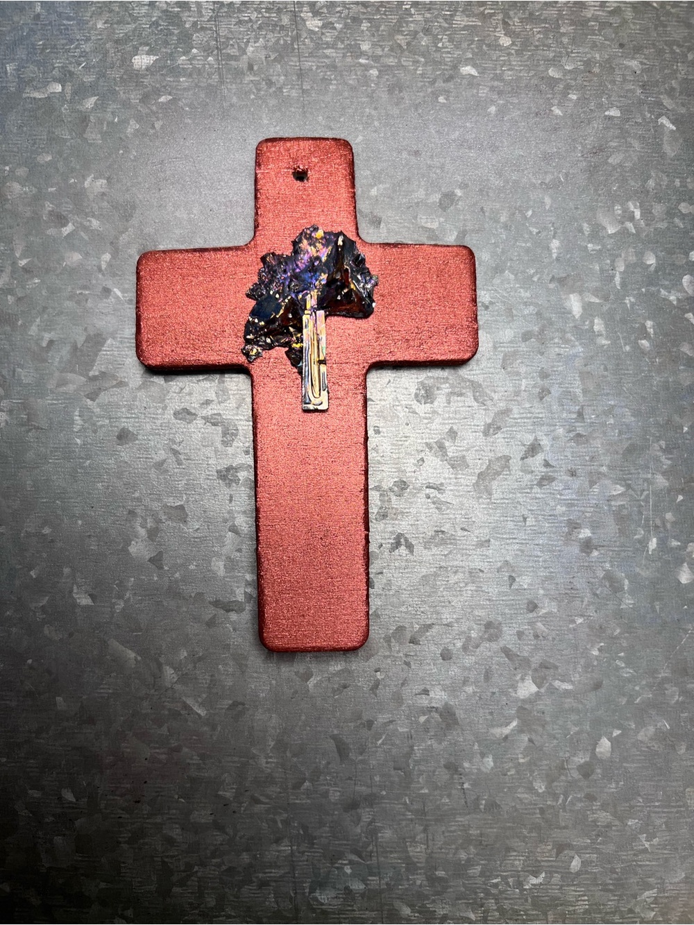 Magnetic Wooden Cross with Iridescent Crystal Accent